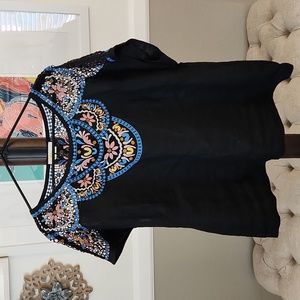 Boden Black Linen Lace and Embroidery Top, Size 20 or 22